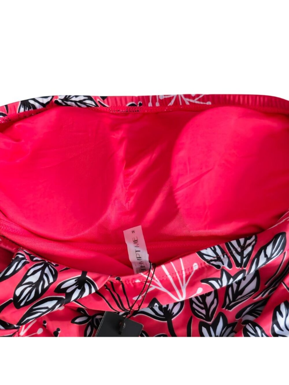 Floral Halter Tankini Top M Pink Black Ruched Lined Adjustable Coral Colored - Picture 5 of 8